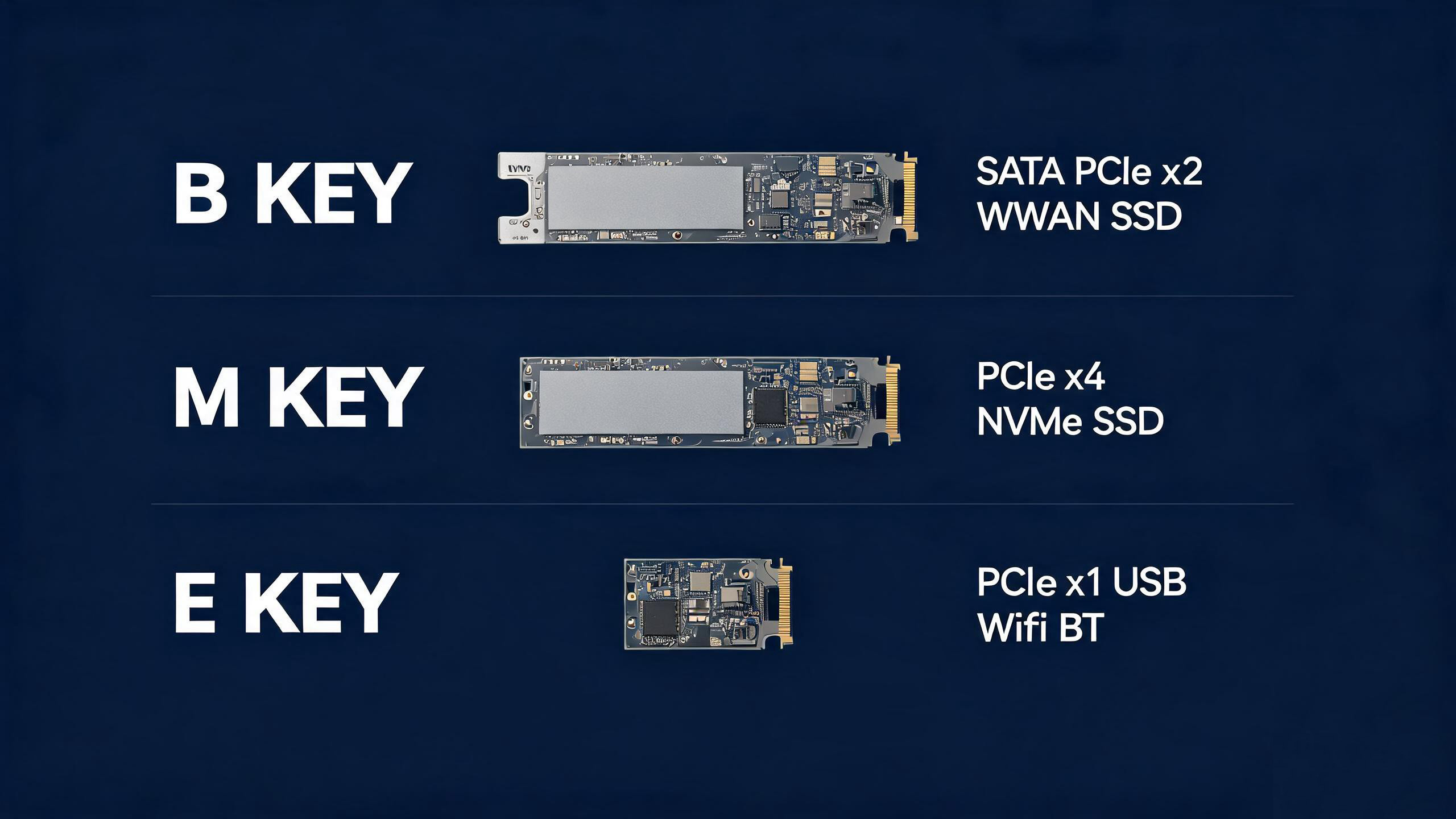 M.2 B Key M Key E Key接口类型对比图