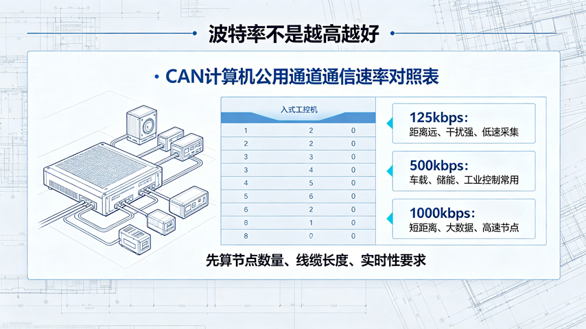 CAN计算机公用通道通信速率对照表