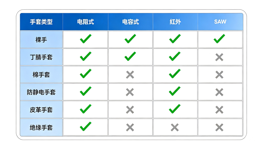 手套类型与触控技术兼容性矩阵