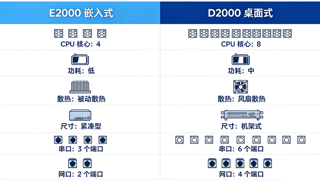 飞腾E2000与D2000工控机核心参数对比